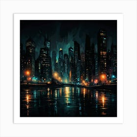 Abstract Depiction Of A City At Night With Bright Light 2 Art Print