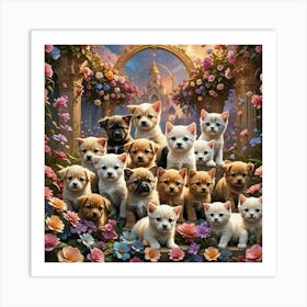 Puppies In The Garden 2 Art Print