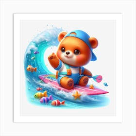 Teddy Bear Surfing Art Print