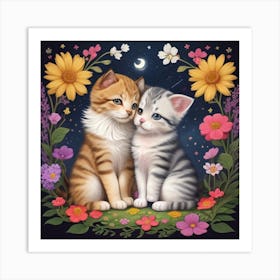 Two Kittens In Flowers Art Print