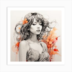 Girl With Flowers 4 Art Print