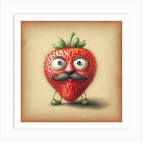 Strawberry With Mustache Art Print