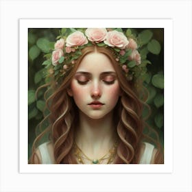 Girl With A Flower Crown Art Print