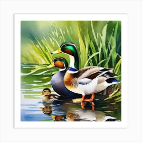 Ducks By The Pond Art Print