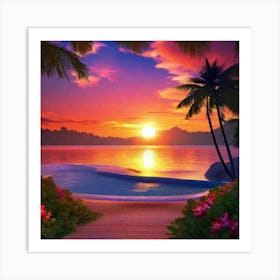 Sunset At The Beach 129 Art Print