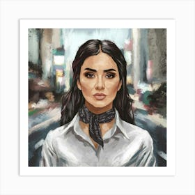 A Portrait Art Of A Woman With Long Dark Hair Wear Art Print