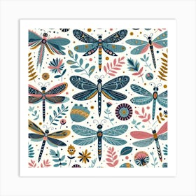 Scandinavian style,Pattern with colorful Dragonfly 2 Art Print