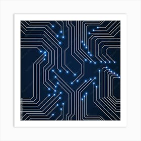 Seamless Pattern Of Glowing Circuit Board Neon Technology Art Print