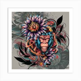 Gorilla With Flowers 2 Art Print