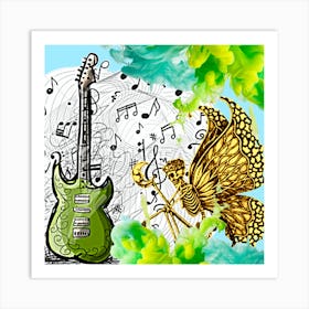 Guitar And A Butterfly  Art Print