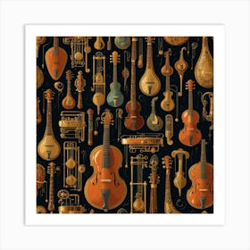 Antique Musical Instruments Seamless Pattern Art Print