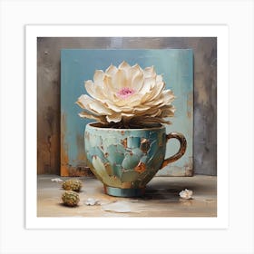 Blooming cactus in a cup Art Print