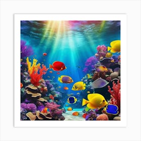 Tropical Fish In A Vibrant Coral Reef Art Print