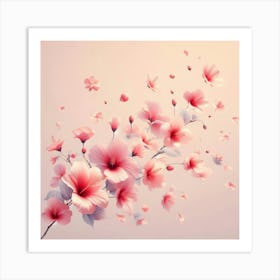 Pink Flowers Wallpaper Art Print