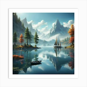 Lake With A Boat Art Print