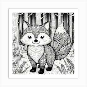 Line Art fox Art Print