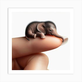 Baby Elephant On Finger Art Print