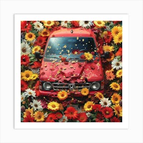 Flowers On A Car Art Print