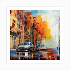 City In The Rain Art Print