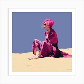 Pink Girl In The Desert Art Print