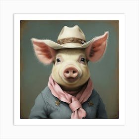 Marjorie The Cowgirl Pig Animal Art Print 3 Art Print