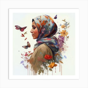 Watercolor Floral Muslim Woman #2 Art Print