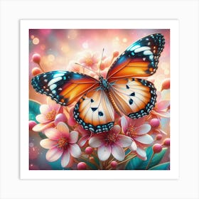 Butterfly On Pink Flowers 3 Art Print