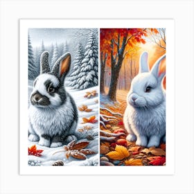 Rabbits In The Snow Art Print