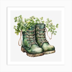 Boots With Plants Art Print