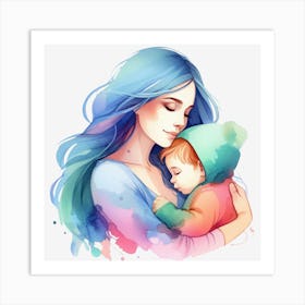 Mother And Child Watercolor Mothers Day 4 Art Print