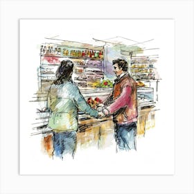 Couple In A Grocery Store Art Print