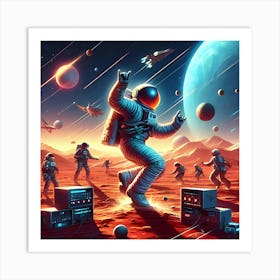 An Astronaut Dance Party On The Surface Of Mars, Digital Illustration 1 Art Print