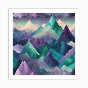 Majestic Mystical Mountains Cubism Style Art Print