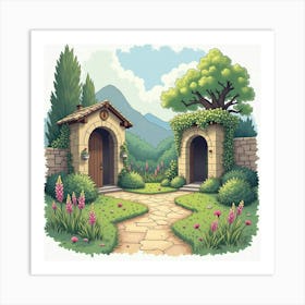 Mythical Watercolor Garden With Secret Entrances 1 Art Print