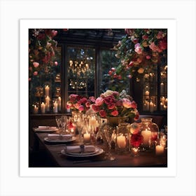 Table Setting With Flowers Art Print