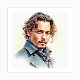 Johnny Depp In Soft Watercolor Shades, Delicate Lines, Serene Facial Expression Art Print