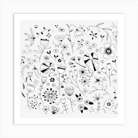 Black And White Flower Drawings Art Print