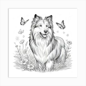 Line Art Collie dog 2 Art Print