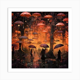 Umbrellas In The Rain Art Print