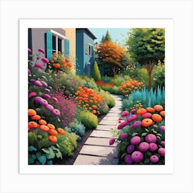 Garden Path With beautiful Flowers Art Print