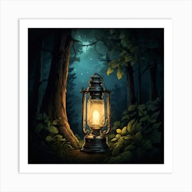 Lantern In The Forest Art Print