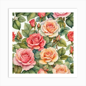 Watercolor Roses Seamless Pattern 6 Art Print