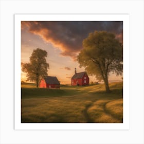 Sunset At The Red Barn Art Print