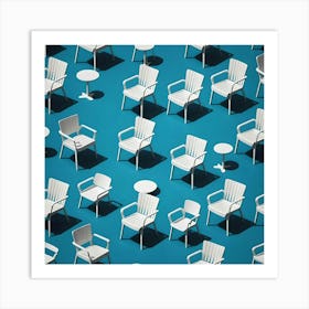 White Chairs in Azure Background Art Print