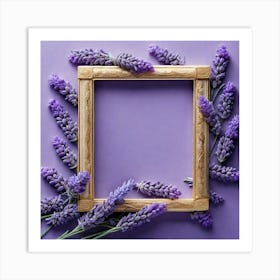 Lavender Flower Frame On Purple Background Art Print