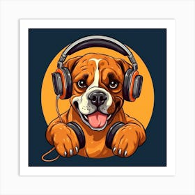 Puppy Boxer with Headphones Art Print