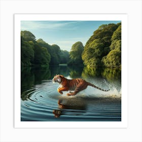 Oig4tigerruningonthewater Art Print