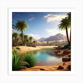 Desert Landscape With Palm Trees 1 Art Print