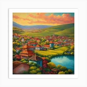 Village At Sunset Art Print