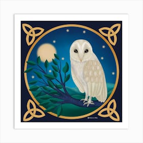 Barn Owl In The Moonlight Square Art Print